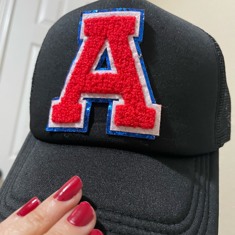 New “A” Letterman Initial Black SnapBack Trucker Cap